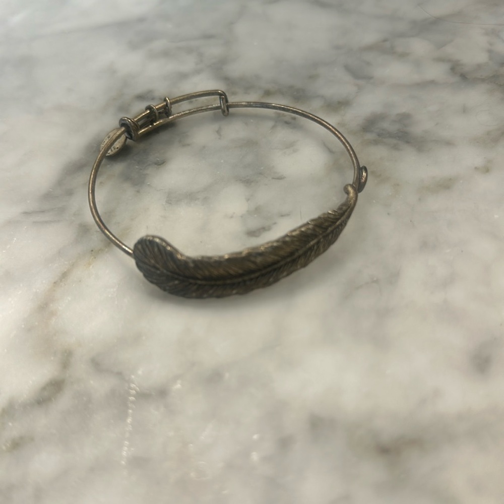 Alex and Ani silver tone feather bangle